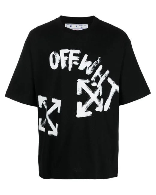 Off-White Paint Logo-print Cotton-jersey T-shirt - Black at Lyst